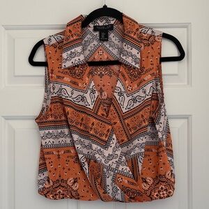 Rachel Zoe Orange and Black Patterned Blouse